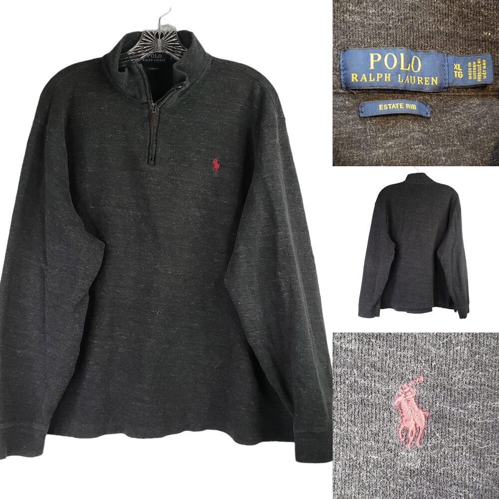 Polo Ralph Lauren Sweater Mens Ribbed Terry Knit Quarter Zip Gray Pullover XL